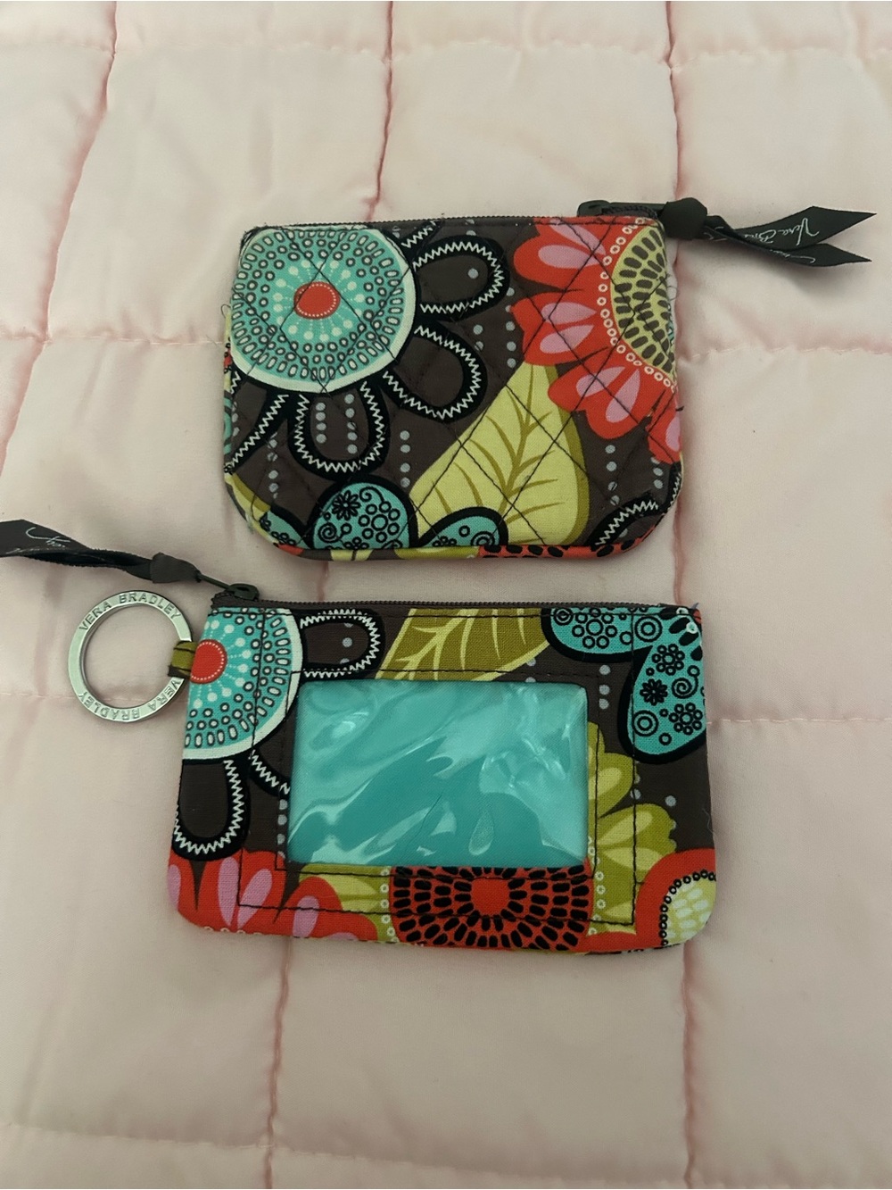Vera Bradley Floral Quilted ID Holder & Coin Pouch - Turquoise, Brown, Red, Lime